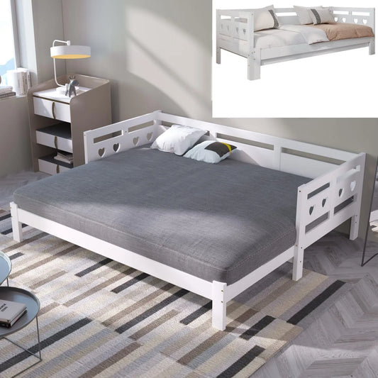 Lit gigogne pour adolescent 90x190 cm en pin massif avec design cœur blanc