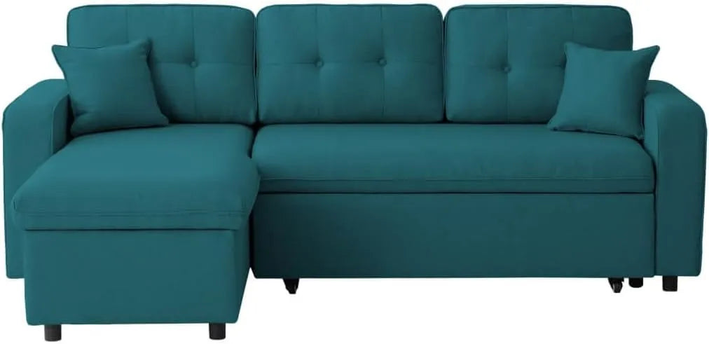Canapé d'Angle Convertible Réversible en Tissu Bleu Pétrole Marius