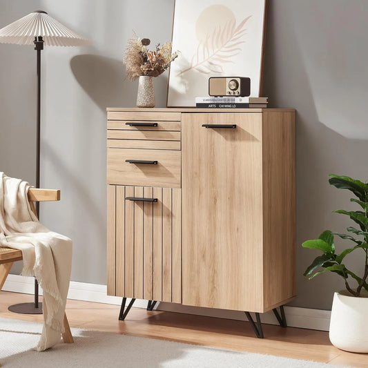 Buffet Moderne en Chêne avec Rangement, 2 Portes et 2 Tiroirs