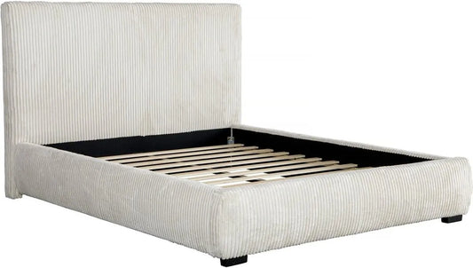 Lit Double en Velours Côtelé Montana, 180 x 200 cm, Beige Élégant