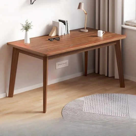 Table de Bureau en Noyer avec Pieds en Bois Massif - 99x56x76 cm - Station de Travail Polyvalente pour Écriture et Informatique