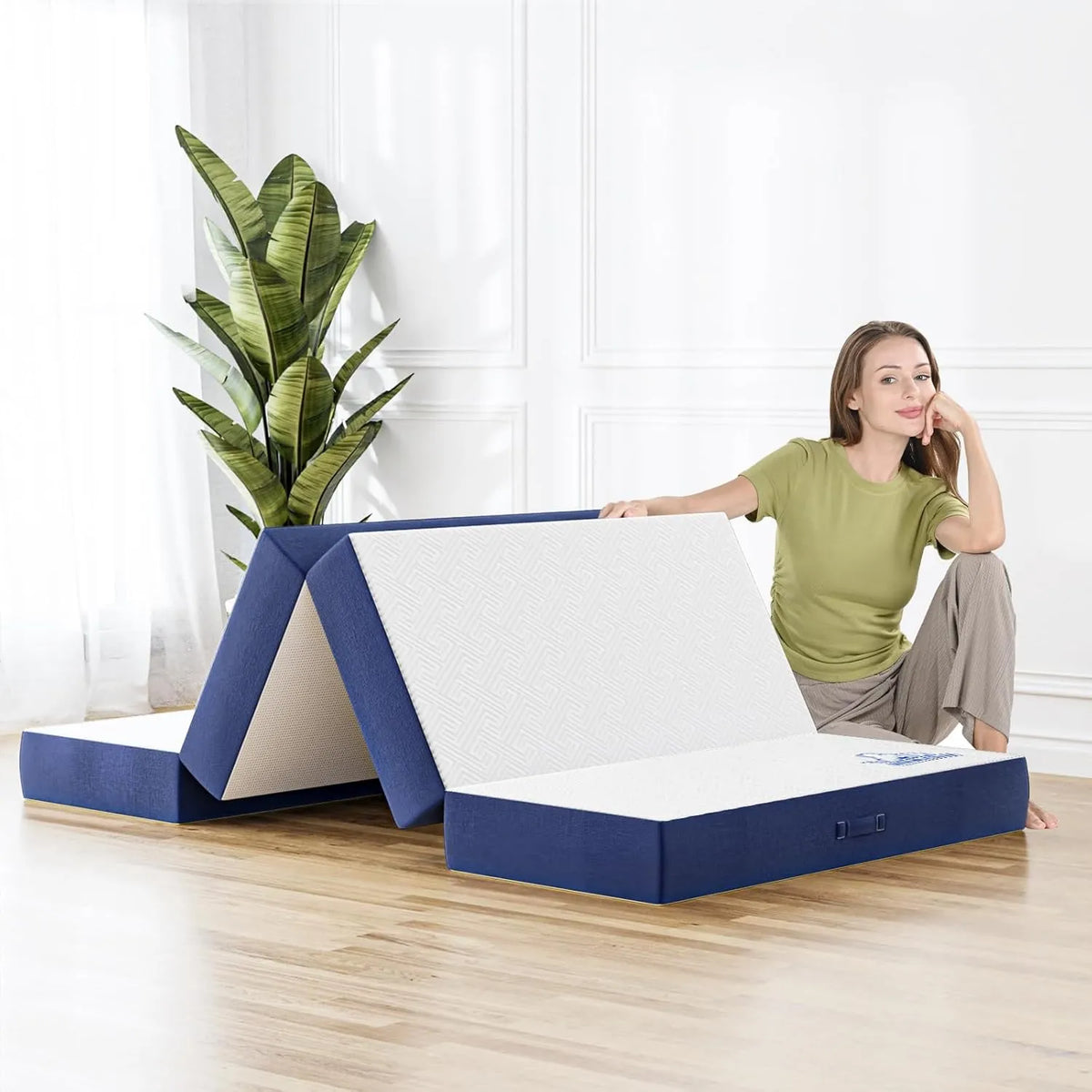 Matelas Pliant Ultra-Portatif 2 Places, Confort Mousse 10 cm, Housse Lavable, Idéal pour Invités et Voyages