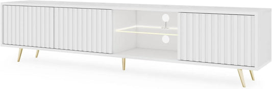 Meuble TV Selsey 175 cm avec Pieds Dorés et Éclairage LED Blanc