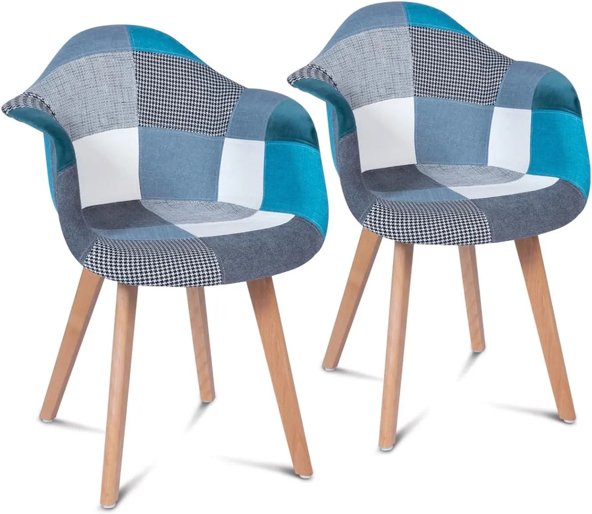 Ensemble de 2 Chaises Scandinaves SARA avec Motifs Patchwork Bleus pour Salle à Manger