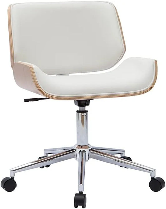 Chaise de Bureau Ergonomique Miliboo en Bois Clair et Chromé, Blanc