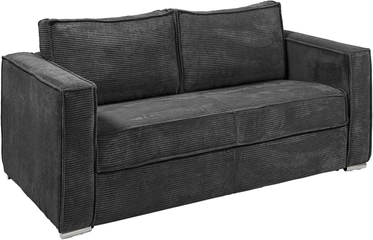 Canapé Convertible 3 Places en Velours Côtelé Gris Anthracite avec Matelas 140 cm - Modèle Loreto