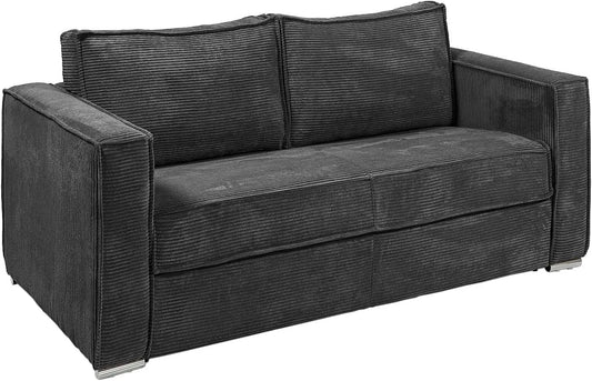 Canapé Convertible 3 Places en Velours Côtelé Gris Anthracite avec Matelas 140 cm - Modèle Loreto