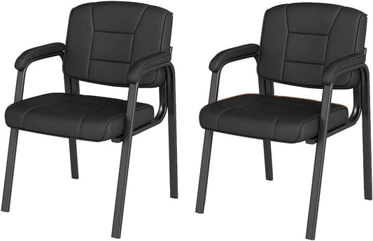 ENSEMBLE DE 2 CHAISES VISITEUR EN CUIR SYNTHÉTIQUE AVEC ACCOUDOIRS RÉGLABLES, STRUCTURE MÉTALLIQUE SOLIDE, CHARGE MAXIMALE DE 180 KG, NOIR