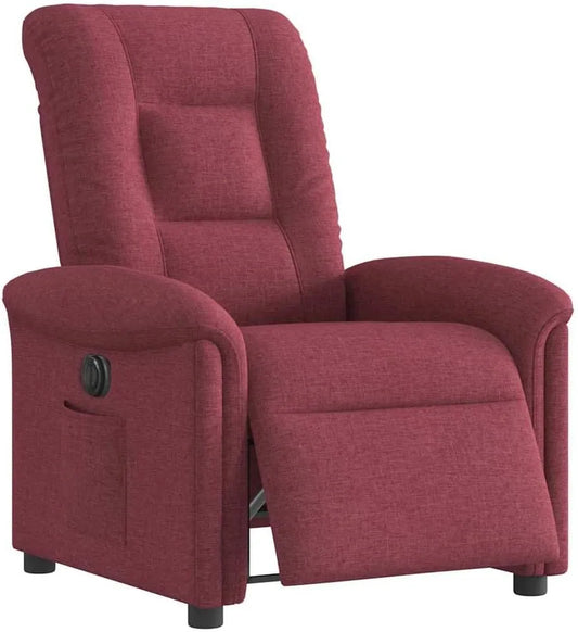 Fauteuil Relax Électrique en Tissu Rouge Bordeaux pour Seniors