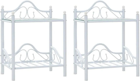 Tables de nuit blanches en acier et verre trempé, lot de 2, 45 x 30,5 x 60 cm