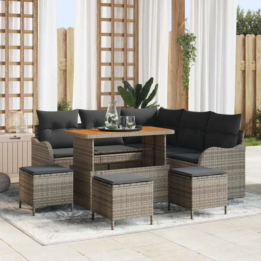 Set de 9 Canapés de Jardin en Résine Tressée Grise - Mobilier Extérieur pour Terrasse et Balcon