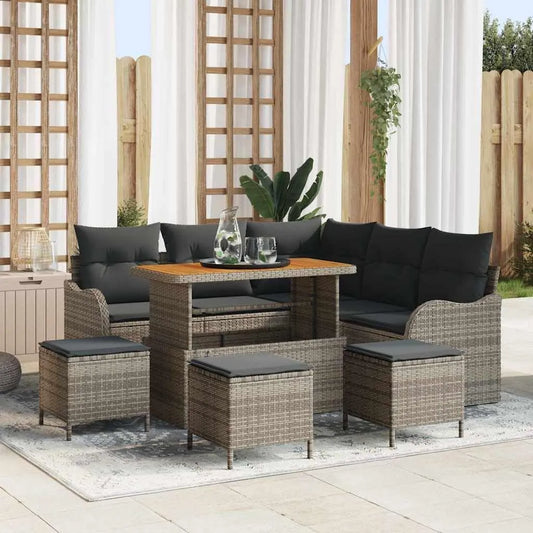Set de 9 Canapés de Jardin en Résine Tressée Grise - Mobilier Extérieur pour Terrasse et Balcon