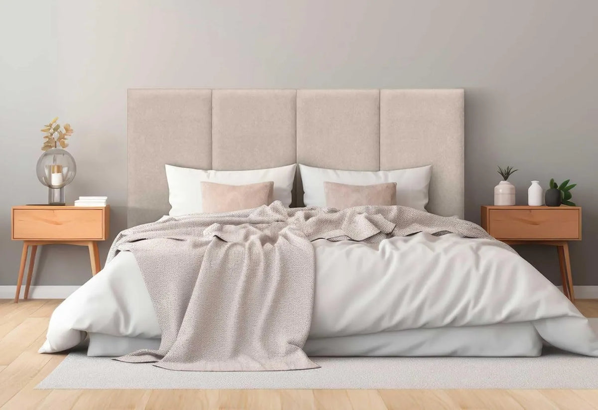 Tête de Lit Rembourrée en Tissu Antitache Beige 180x80cm