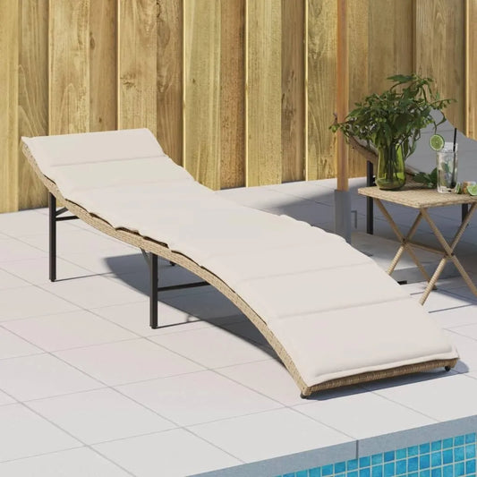 Chaise longue confortable en rotin synthétique beige - Dossier ajustable - Cadre acier robuste - 55x199x50 cm - Idéale pour extérieur