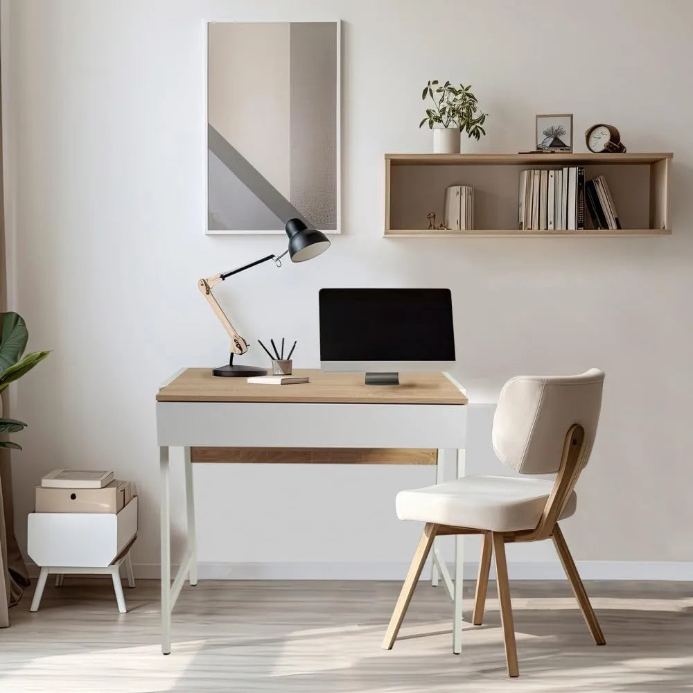 Bureau Pollux en Chêne Blanchi et Métal Blanc 80 x 48 cm - WEBER INDUSTRIES
