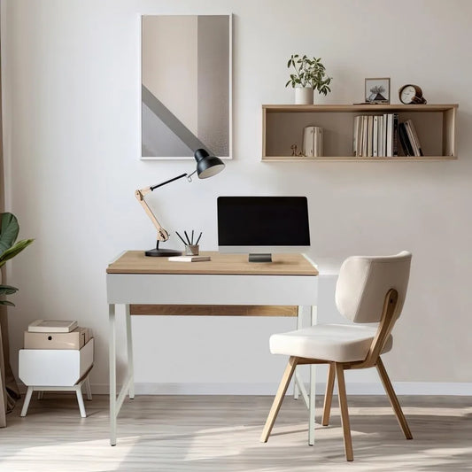 Bureau Pollux en Chêne Blanchi et Métal Blanc 80 x 48 cm - WEBER INDUSTRIES