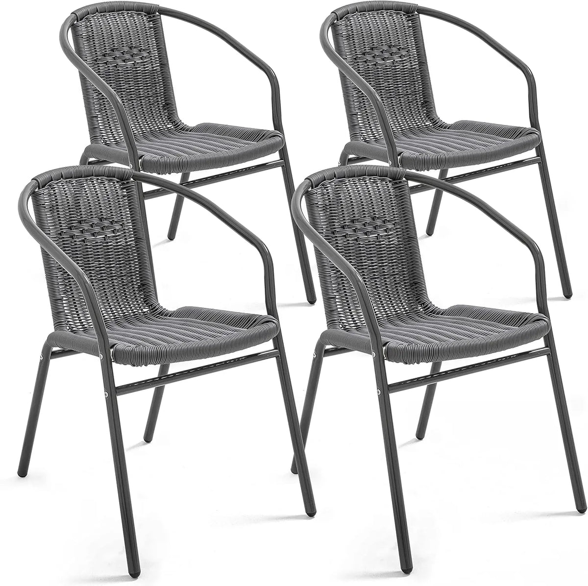 Ensemble de 4 Chaises de Jardin en Aluminium et Résine Noire - Oviala