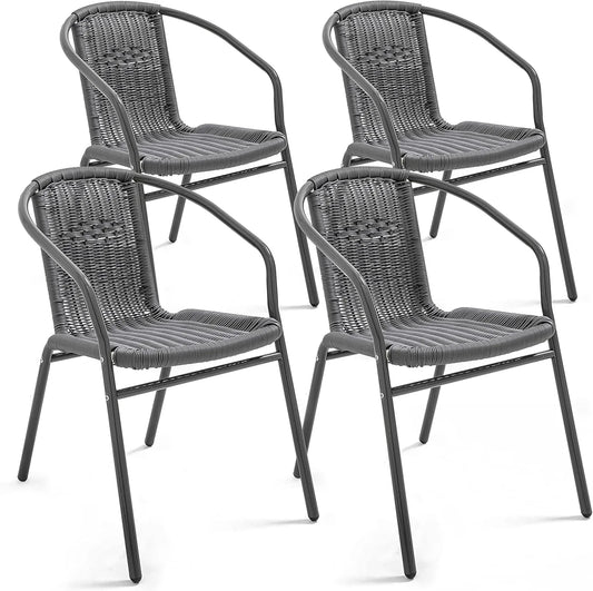Ensemble de 4 Chaises de Jardin en Aluminium et Résine Noire - Oviala