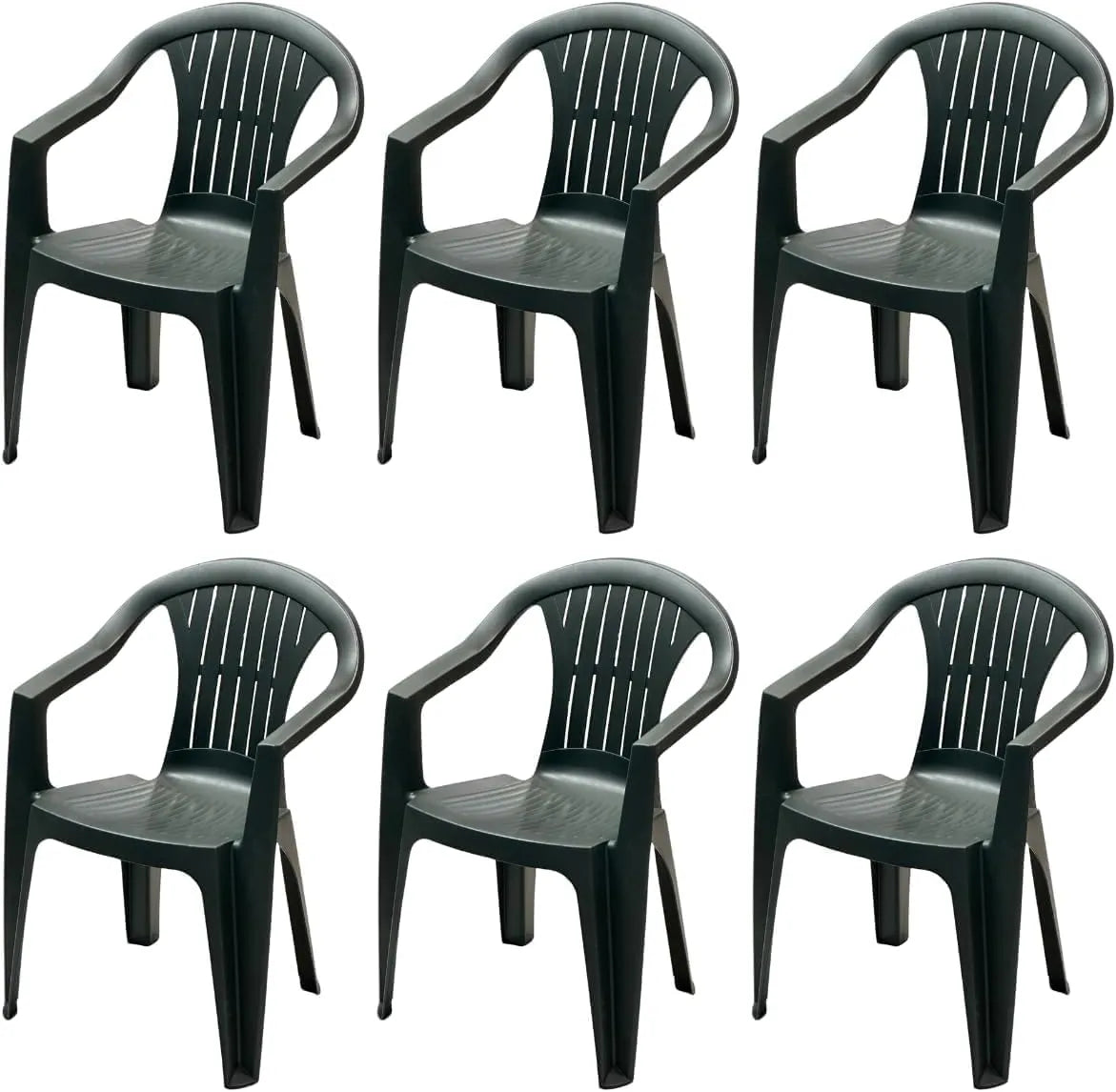 Lot de 6 Chaises de Jardin Empilables en Résine avec Accoudoirs - Vert