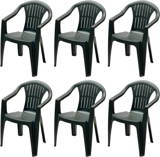 Lot de 6 Chaises de Jardin Empilables en Résine avec Accoudoirs - Vert
