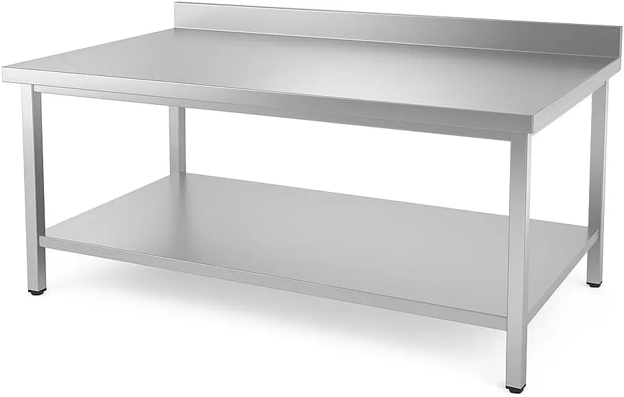 Table en Acier Inoxydable Professionnelle avec Dosseret – 1500 x 600 mm – Grand Plateau et Étagère – Capacité de Charge 150 kg