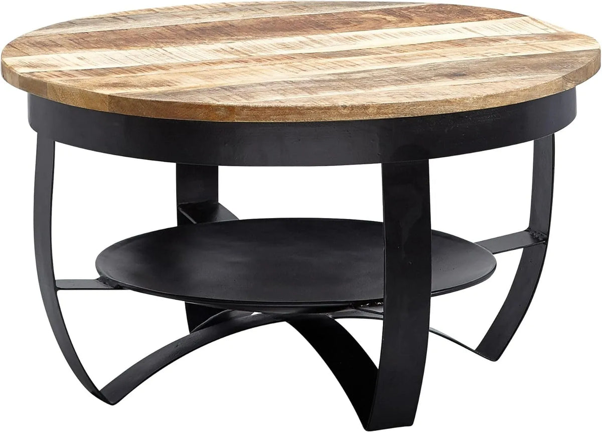 Table Basse en Bois de Manguier et Métal Noir - Style Moderne, 60x34x60 cm
