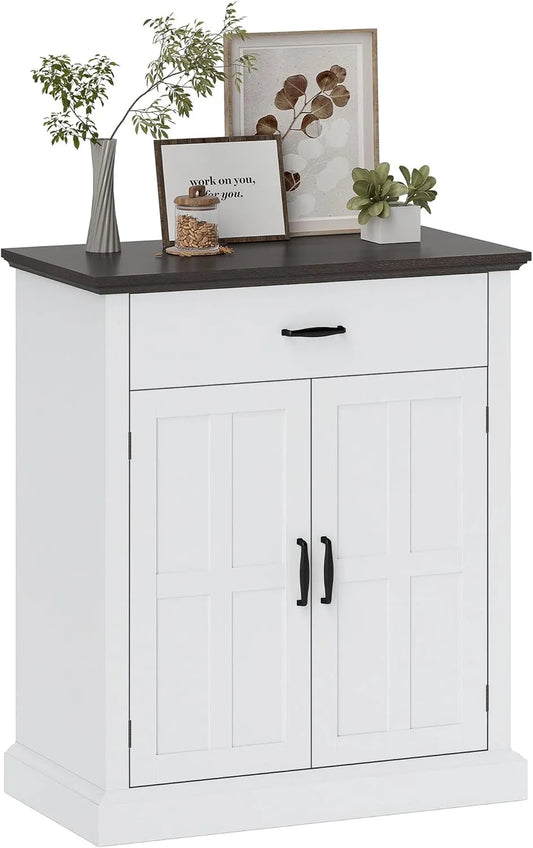 Buffet HOMCOM avec 2 Portes et Tiroir, Étagère Réglable pour Salle à Manger, Entrée, Blanc, 75,2x40x91,5 cm