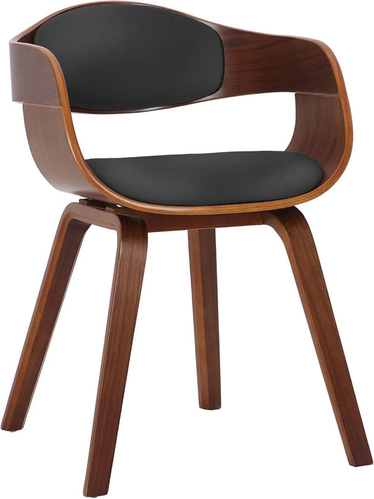 Chaise de Salle à Manger Rétro en Similicuir avec Accoudoirs, Rembourrée, Pieds Bois Noyer Noir