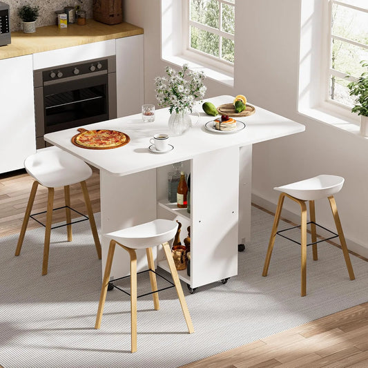 Table à Manger Pliante Mobile avec Roulettes et Rangement pour Petits Espaces