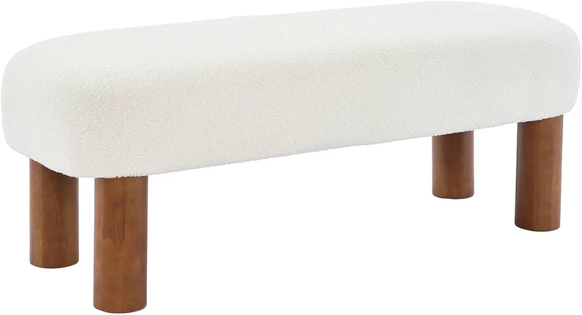 Banc de Lit Sweeek avec Pieds en Bois d'Hévéa et Tissu Bouclette