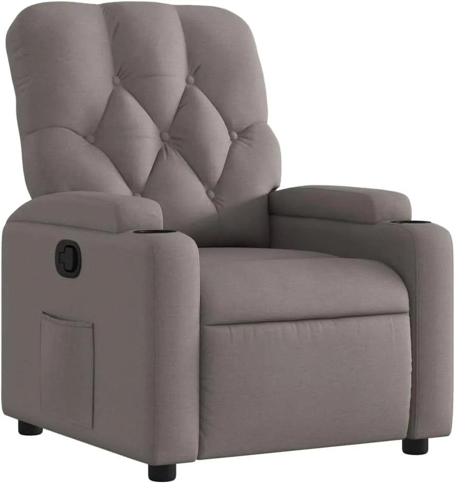 Fauteuil Relax Moderne avec Porte-gobelets en Tissu Taupe pour Salon