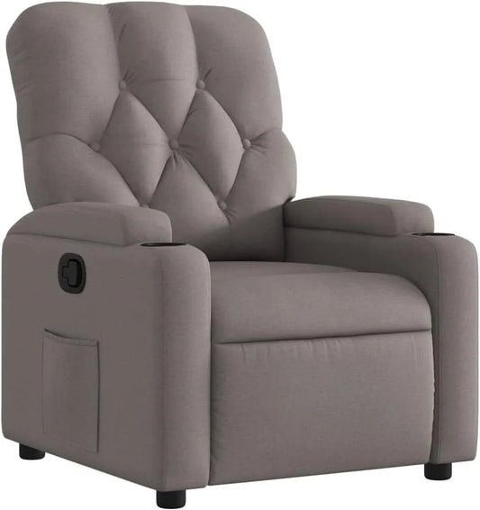 Fauteuil Relax Moderne avec Porte-gobelets en Tissu Taupe pour Salon