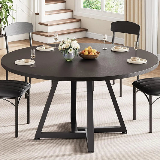 Table Ronde Industrielle pour Salle à Manger, 4-6 Personnes, Structure Métallique, Noir, 120x120x76cm