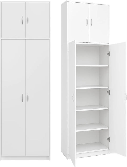 Rangement de Bureau Multifonctionnel 4 Portes 7 Compartiments - Blanc 235x74x35cm