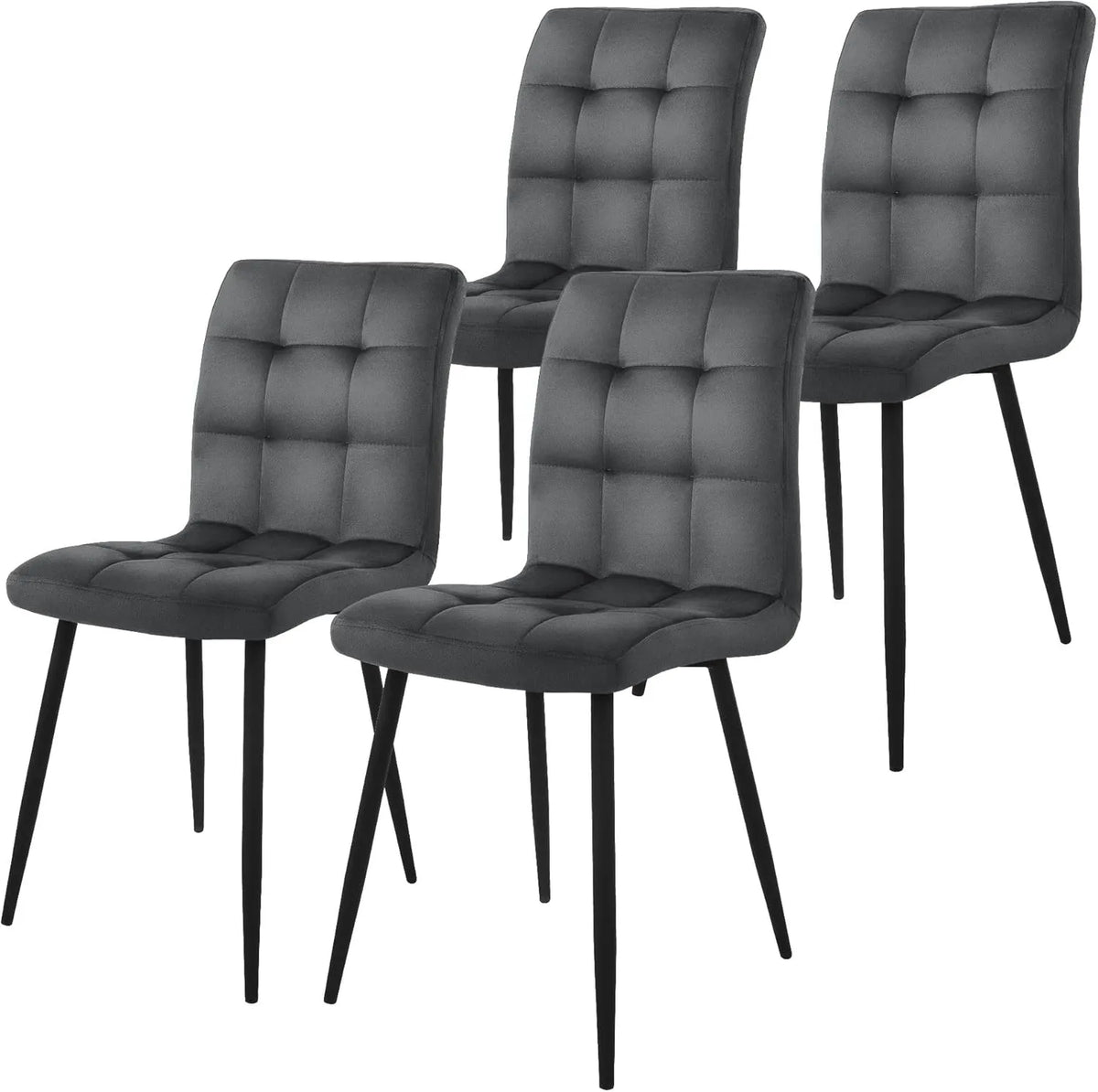 Ensemble de 4 Chaises de Salle à Manger en Velours Anthracite avec Pieds en Métal Noir, Dossier Ergonomique - Design Moderne pour Salon, Bureau, Chambre et Cuisine