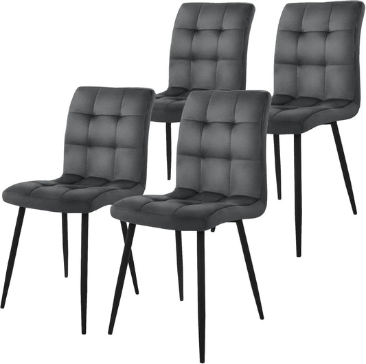Ensemble de 4 Chaises de Salle à Manger en Velours Anthracite avec Pieds en Métal Noir, Dossier Ergonomique - Design Moderne pour Salon, Bureau, Chambre et Cuisine