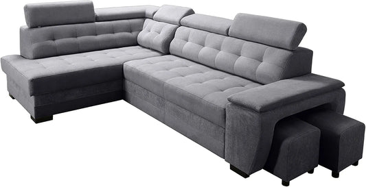 Canapé d'angle convertible avec rangement et tabourets - Confort et style modulable