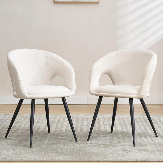 Ensemble de 2 Chaises de Cuisine en Chenille avec Accoudoirs, Beige