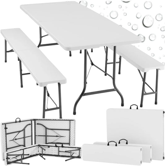 TecTake Ensemble Table Pliable de Camping avec 2 Bancs en Acier, Léger et Compact, Idéal pour Pique-Nique et Brocante