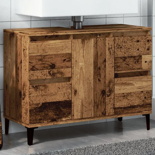 Meuble de Salle de Bain en Bois Recyclé avec Tiroirs et Porte 80 x 33 x 60 cm