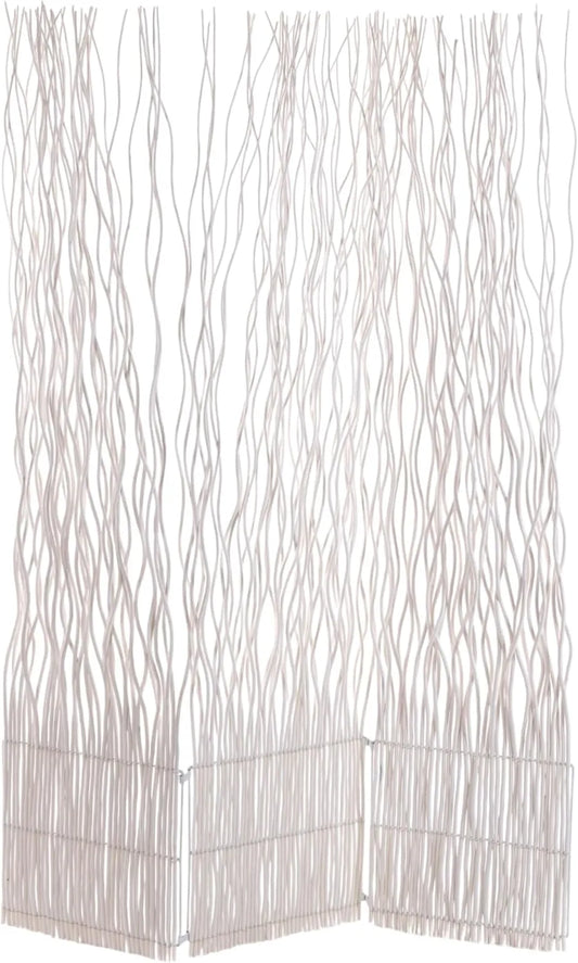 Cloison Décorative en Osier Blanc 170x120 cm, Paravent 3 Panneaux