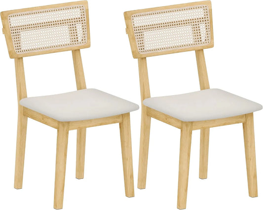 Ensemble de 2 chaises en rotin moderne pour salle à manger, cadre en bois d'hévéa