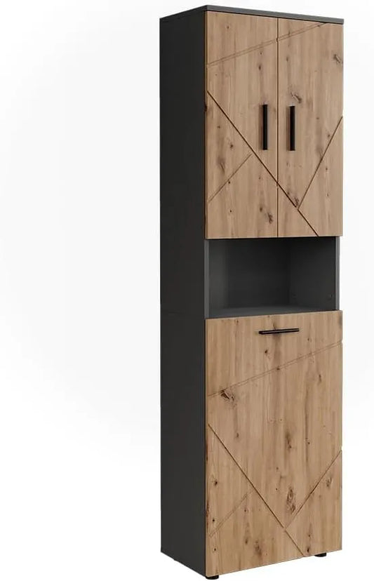 Armoire Haute Vicco Irma, 50x172cm, Anthracite et Bois, 3 Portes