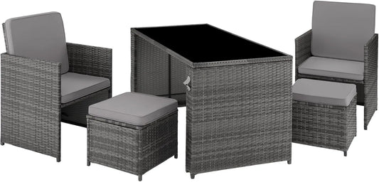 Ensemble de Jardin 4 Places en Poly Rotin avec Fauteuils et Table - Coussins Inclus