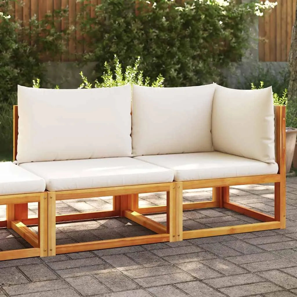 Ensemble canapé extérieur 2 places en acacia et rotin, coussins crème, modulaire, pour terrasse et balcon