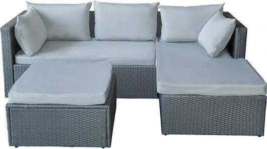 Ensemble de Salon de Jardin en Résine Tressée 3 Places - Diya Gris Clair