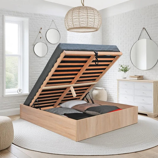 Lit Coffre 140x190 cm Bilbao avec Sommier - Chêne Blanchi