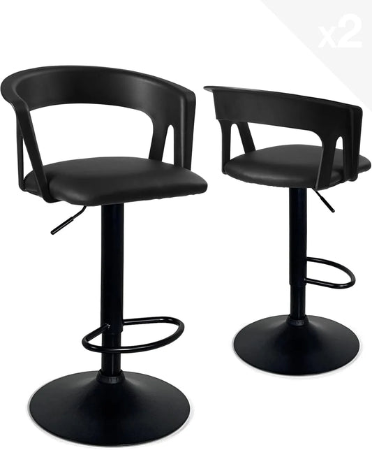Tabourets de Bar Réglables Noirs - Ensemble de 2, Simili Cuir, Pivotant 360° avec Repose-Pieds