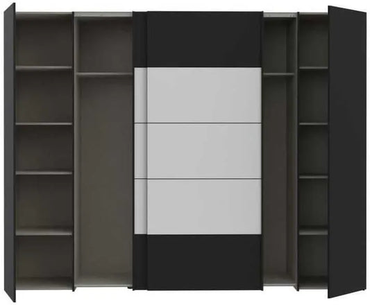 Armoire Penderie NARAGO 4 Portes avec Étagères en Bois Noir et Blanc - 270 x 210 cm