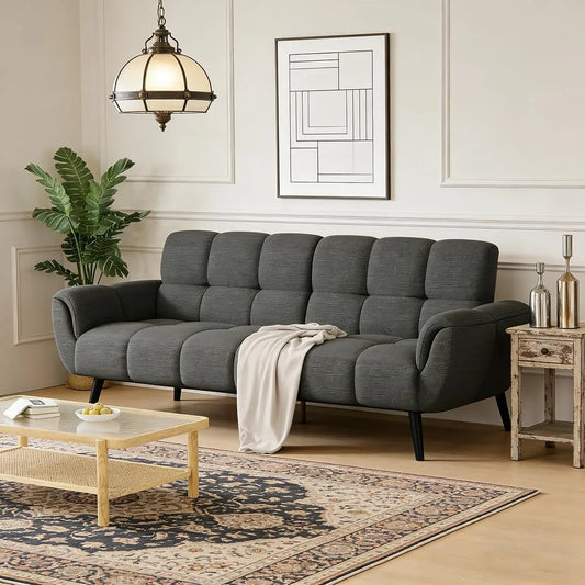 Canapé-lit moderne en lin 195 cm JIEXI, dossier réglable pour petits espaces - Gris foncé